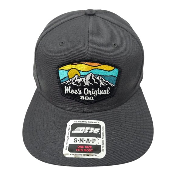 Moes Original BBQ Embroidered Patch Snapback Cap Trucker Baseball Gray Hat NWOT - Picture 1 of 14